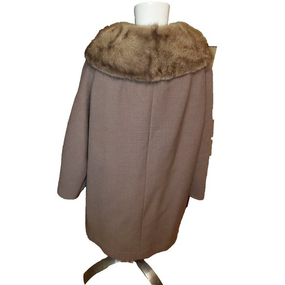 Vintage Mod 50s-60s Wool Midi Swing Coat with Mink Fur Collar Gray Sz S/M - Picture 3 of 7